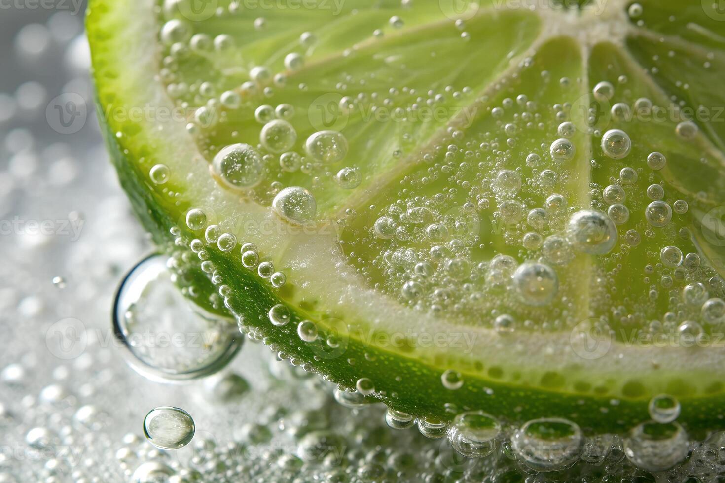 Fresh lime covered with bubbles in sparkling water photo