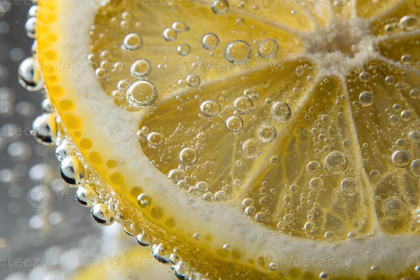 lemon with bubbles in sparkling water photo