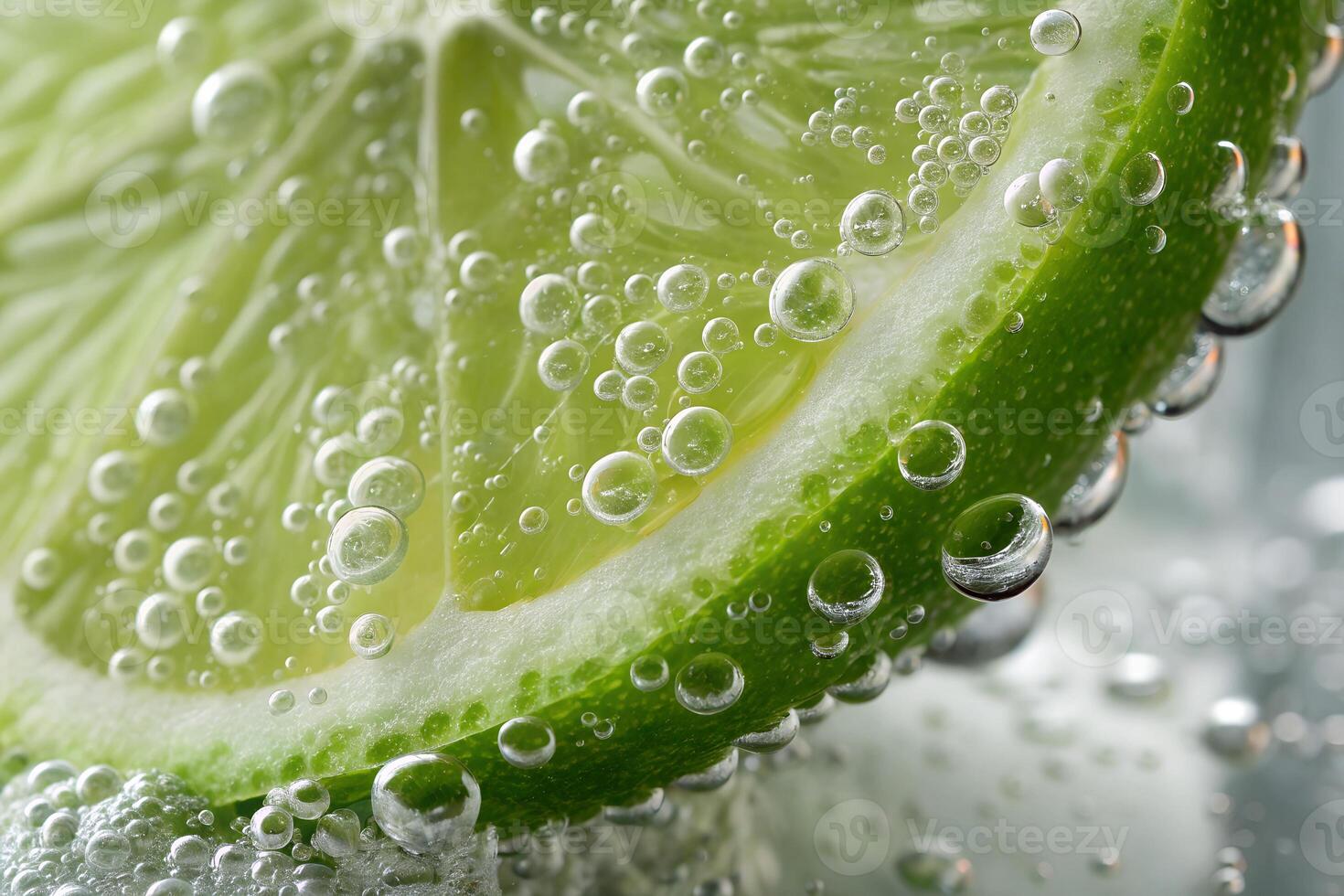 lime covered with bubbles in sparkling water photo
