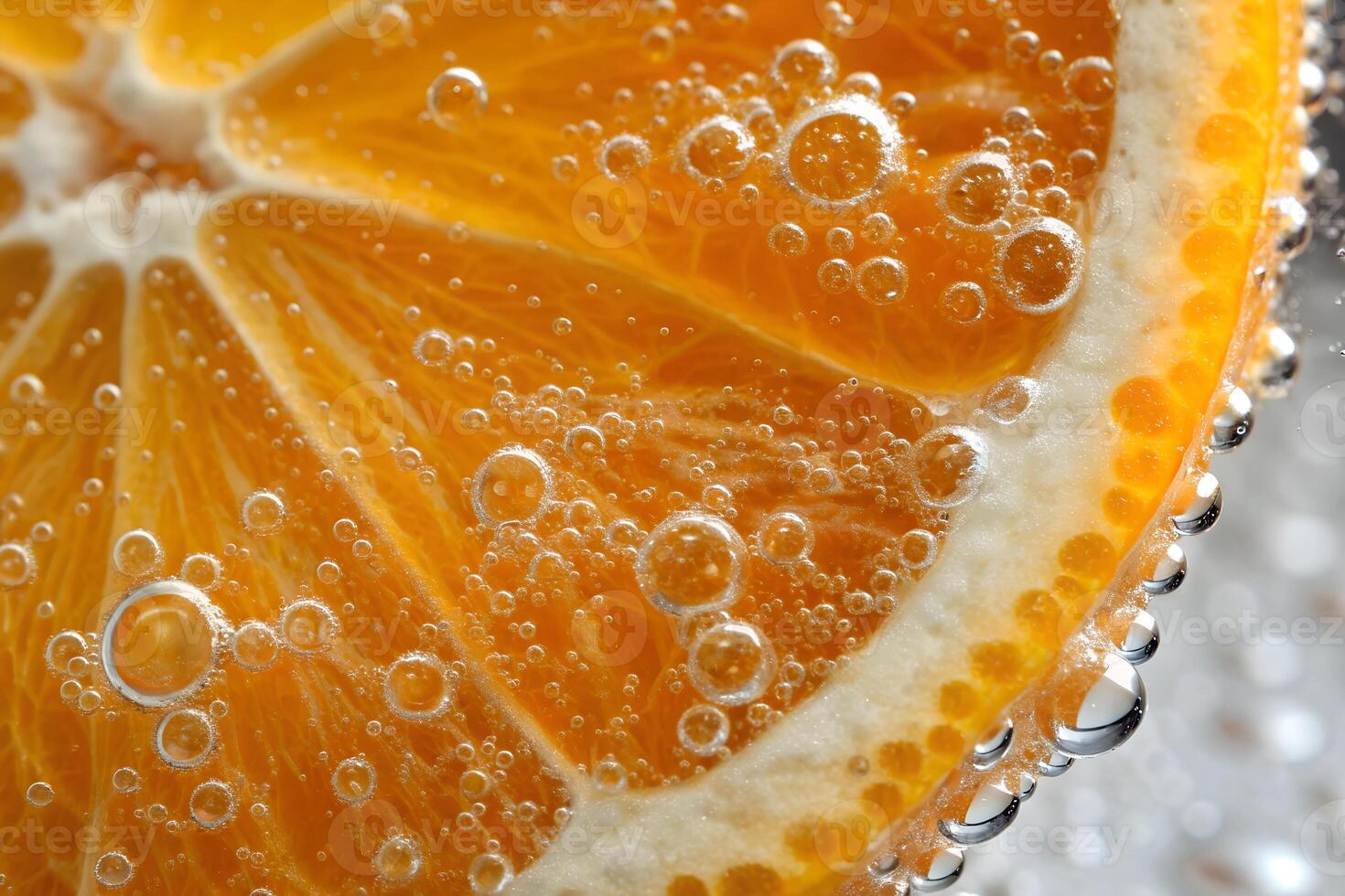 Citrus covered with bubbles in sparkling water photo