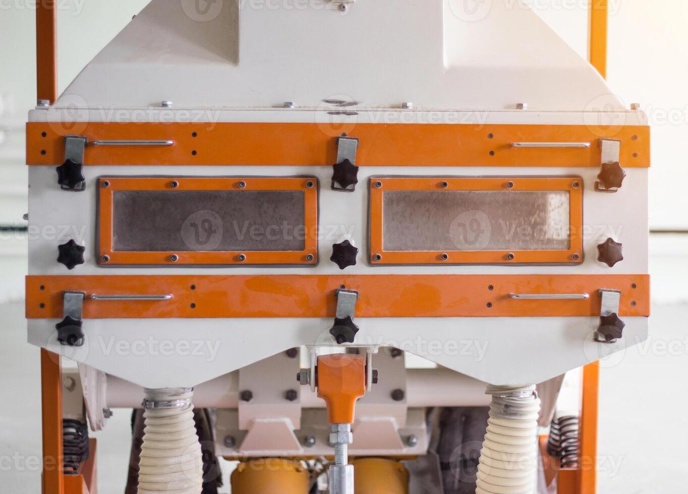 Modern grain processing plant, equipment at the plant for cleaning grain from garbage, cleaning grain photo