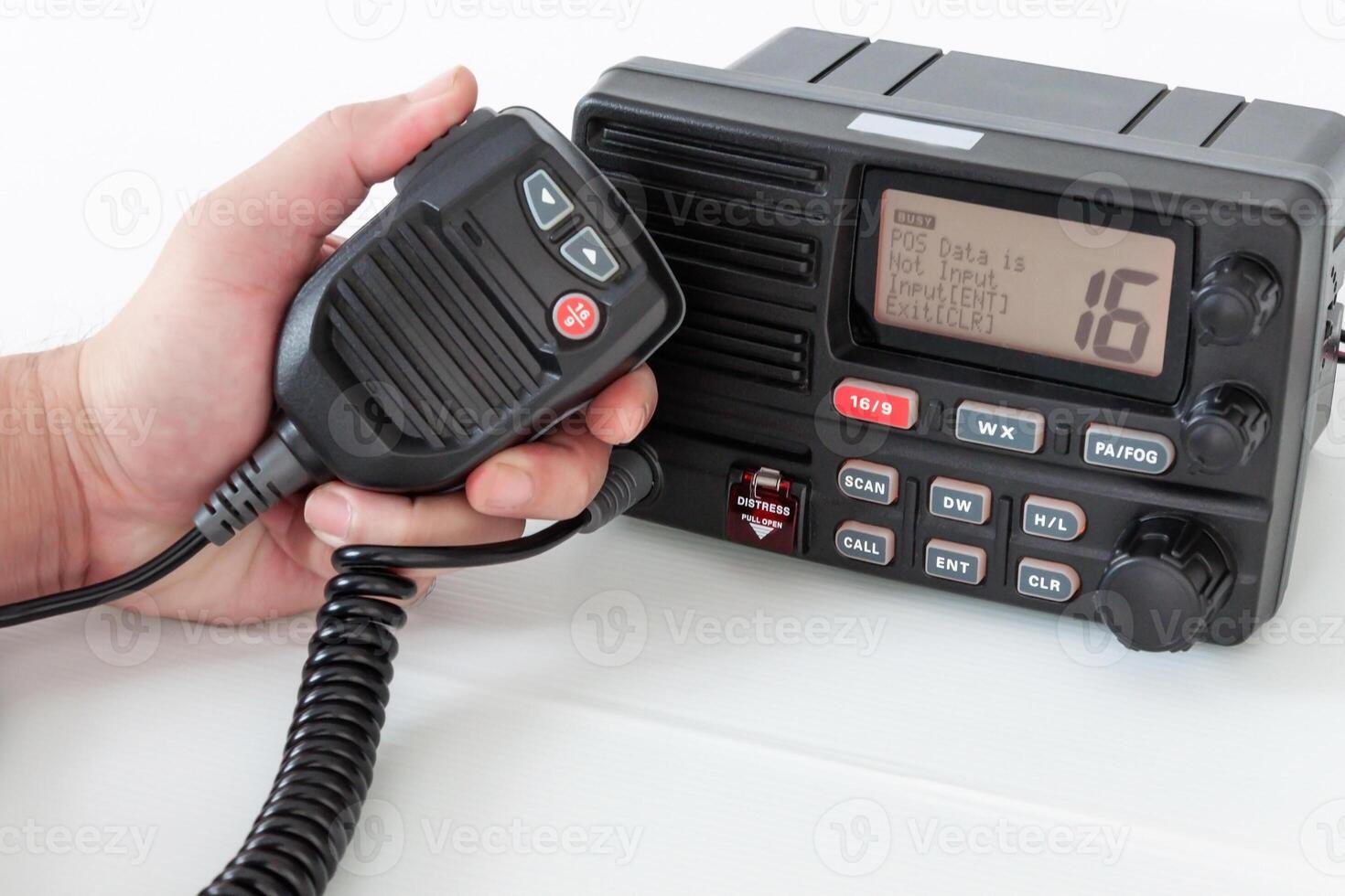 Trunk radio hand handle with speaker and display showing communication information photo