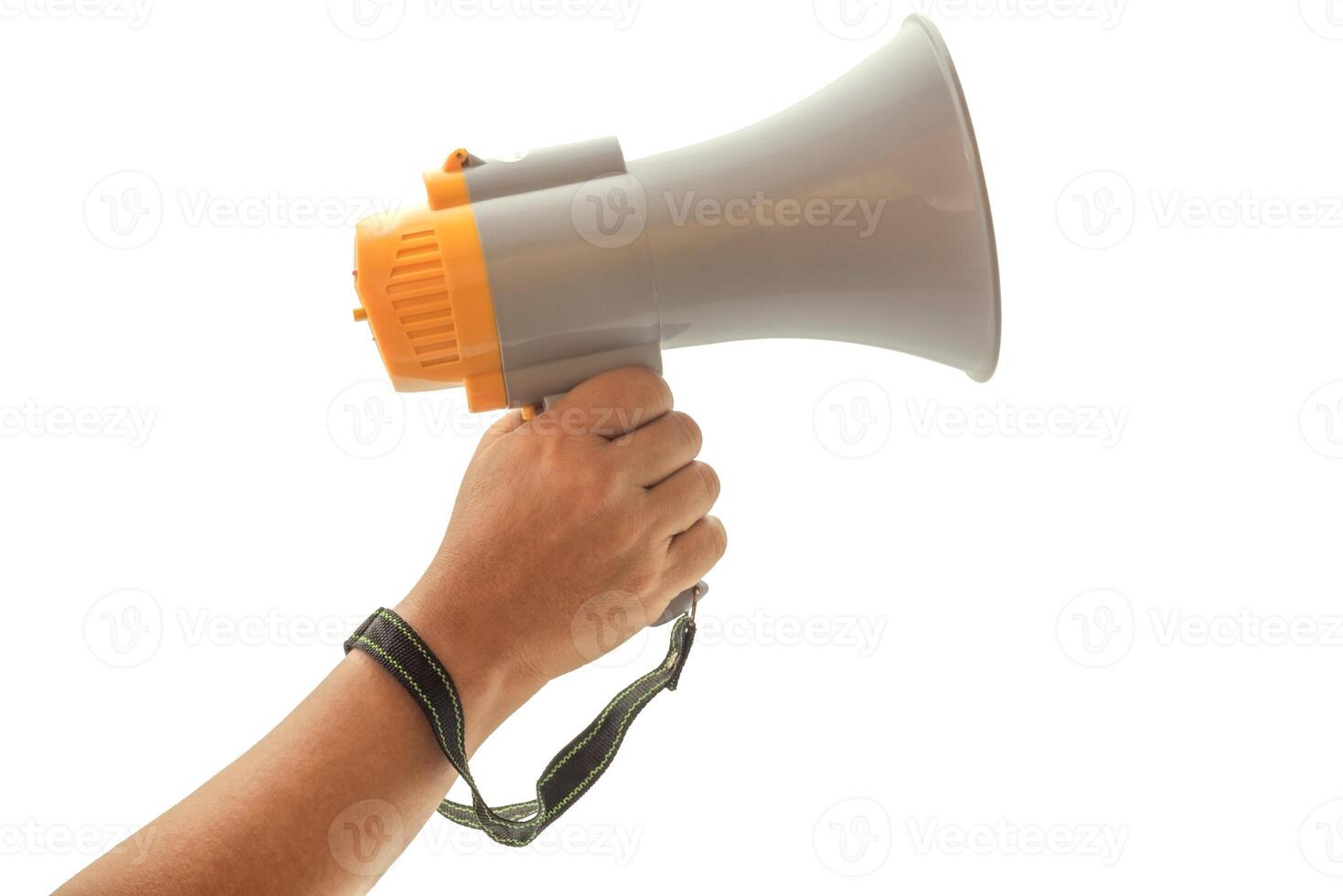 Megaphone held firmly in hand signaling the start of an event or rally for a cause photo