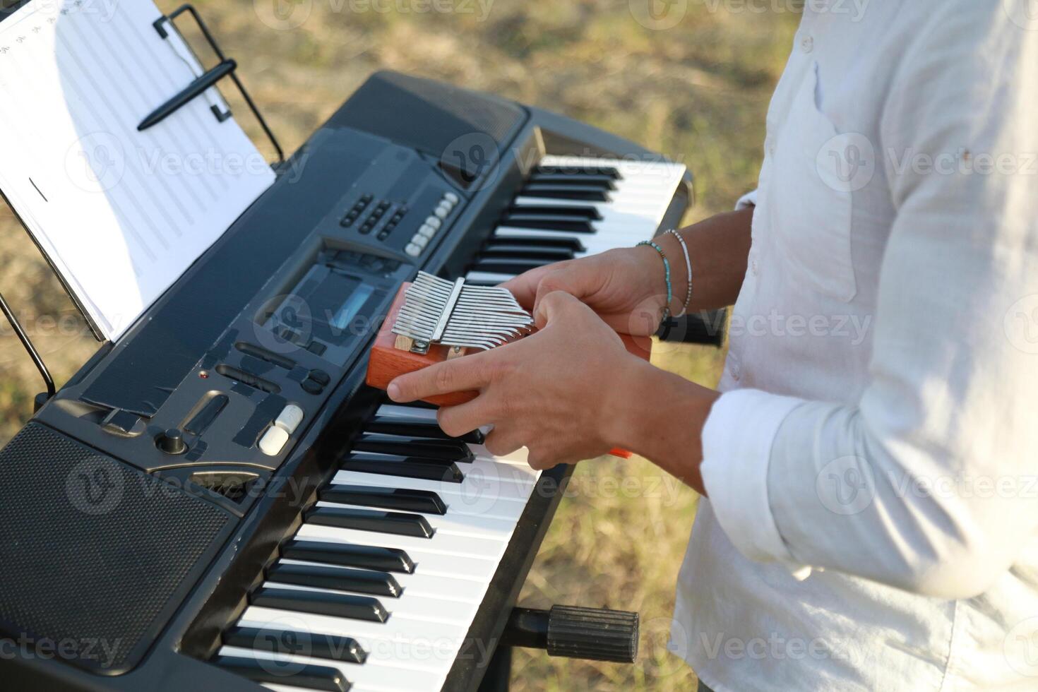Piano Tuning Tool Used By Man Close Up photo