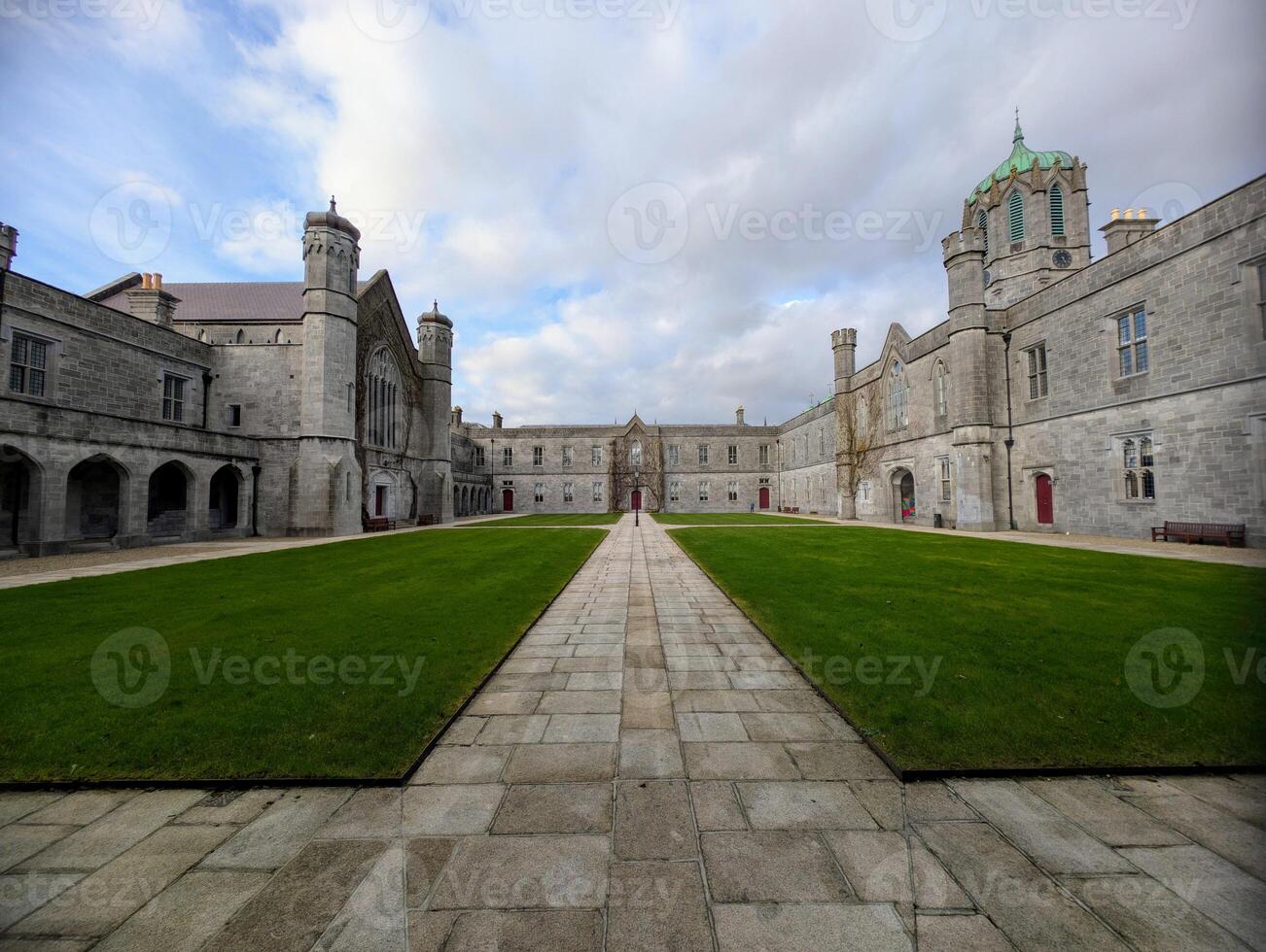 The University of Galway, quadrangle in Ireland, historical architecture and landmarks background photo