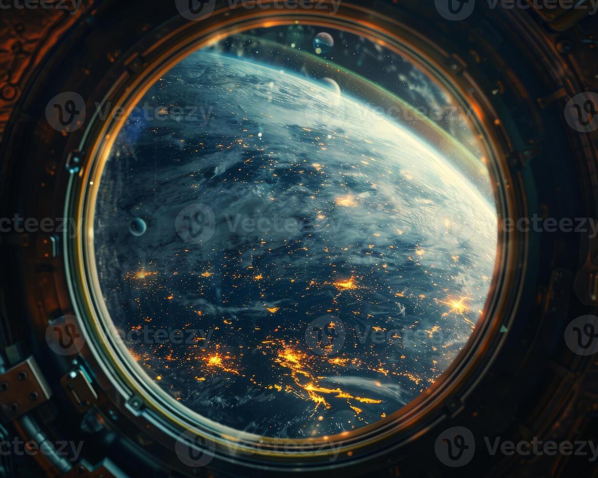Earth view space spaceship planet cosmos global world city lights atmosphere technology exploration photo