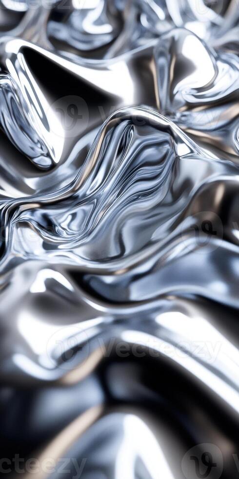 Shiny metallic surface with fluid, reflective texture creating abstract waves. photo
