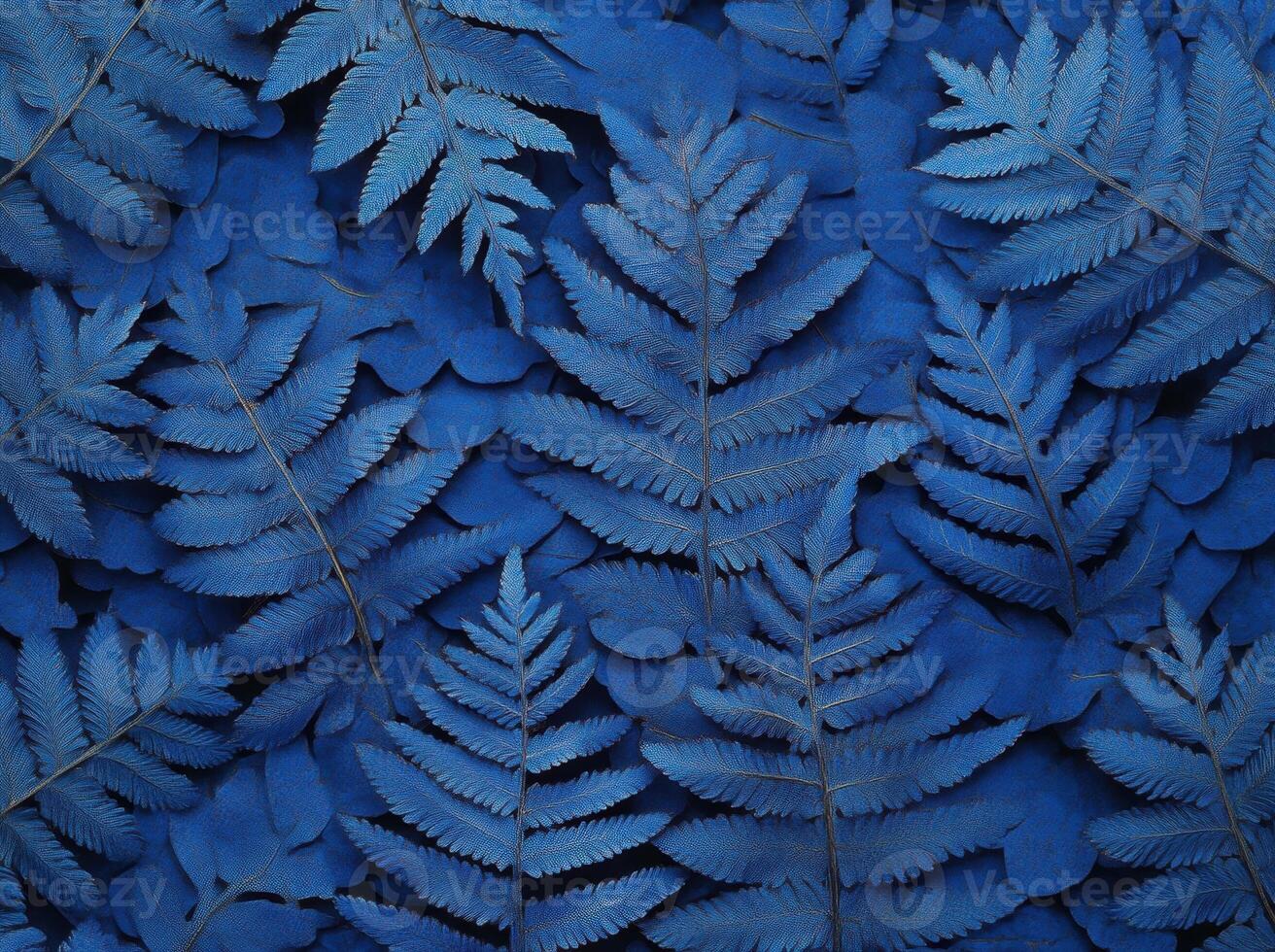 Abstract arrangement of blue fern leaves creating a vibrant textured pattern. photo