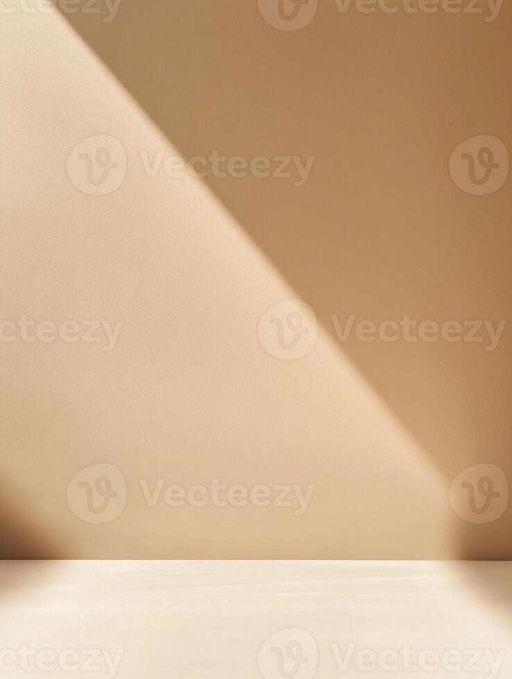 Minimalist beige interior with natural light casting geometric shadows on walls. photo