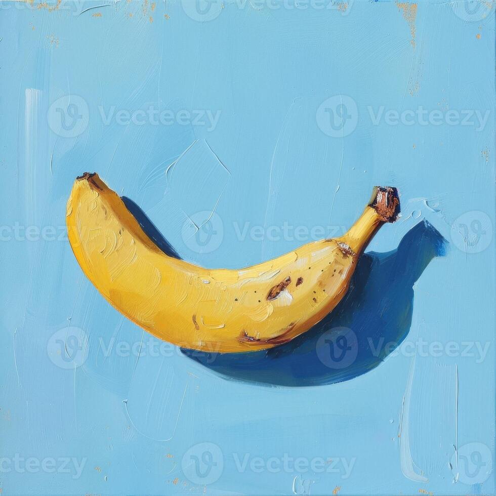 Bright yellow banana painting on a textured blue background, creating a vibrant and joyful artistic impression. photo