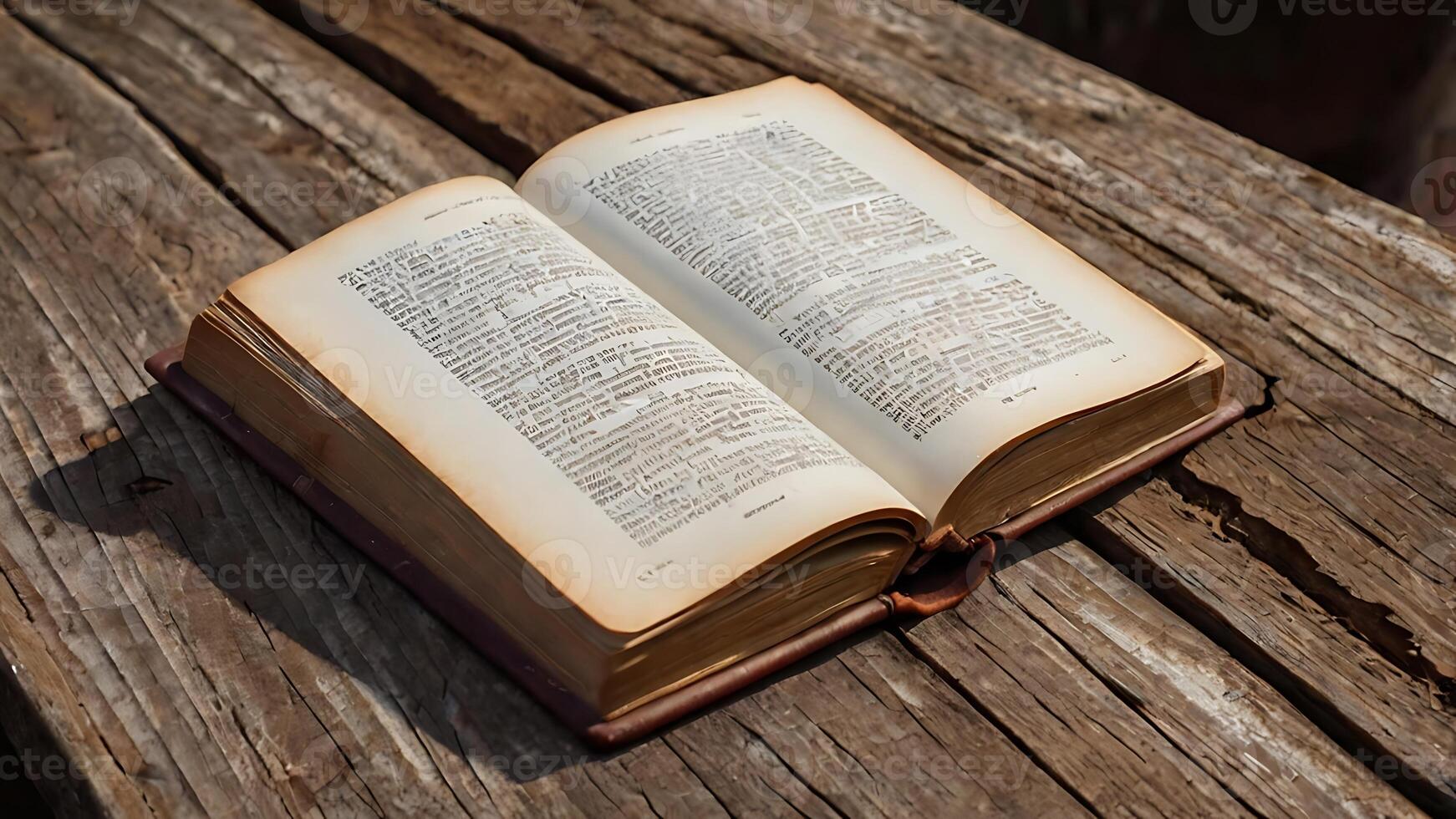 Open Book on Rustic Wooden Table for Business Historical Context photo