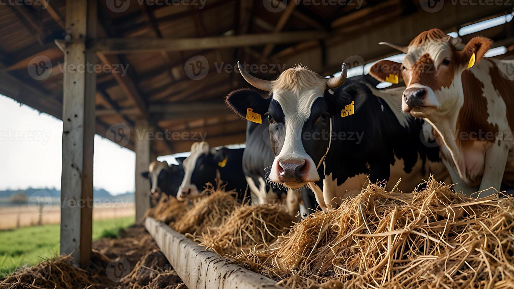 Dairy Farm, Cows Feeding, Ideal for Agriculture Business Promotion photo