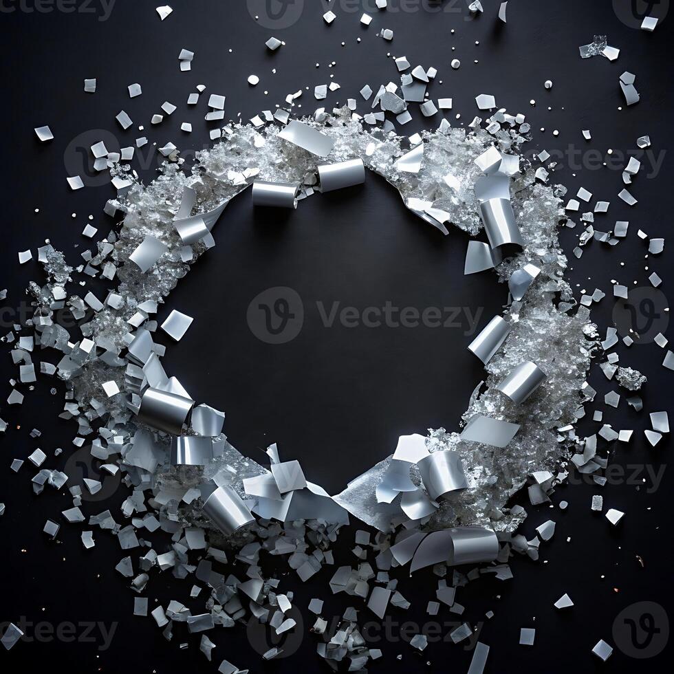 Silver Confetti Circle Frame on Black Background for Business Concepts photo