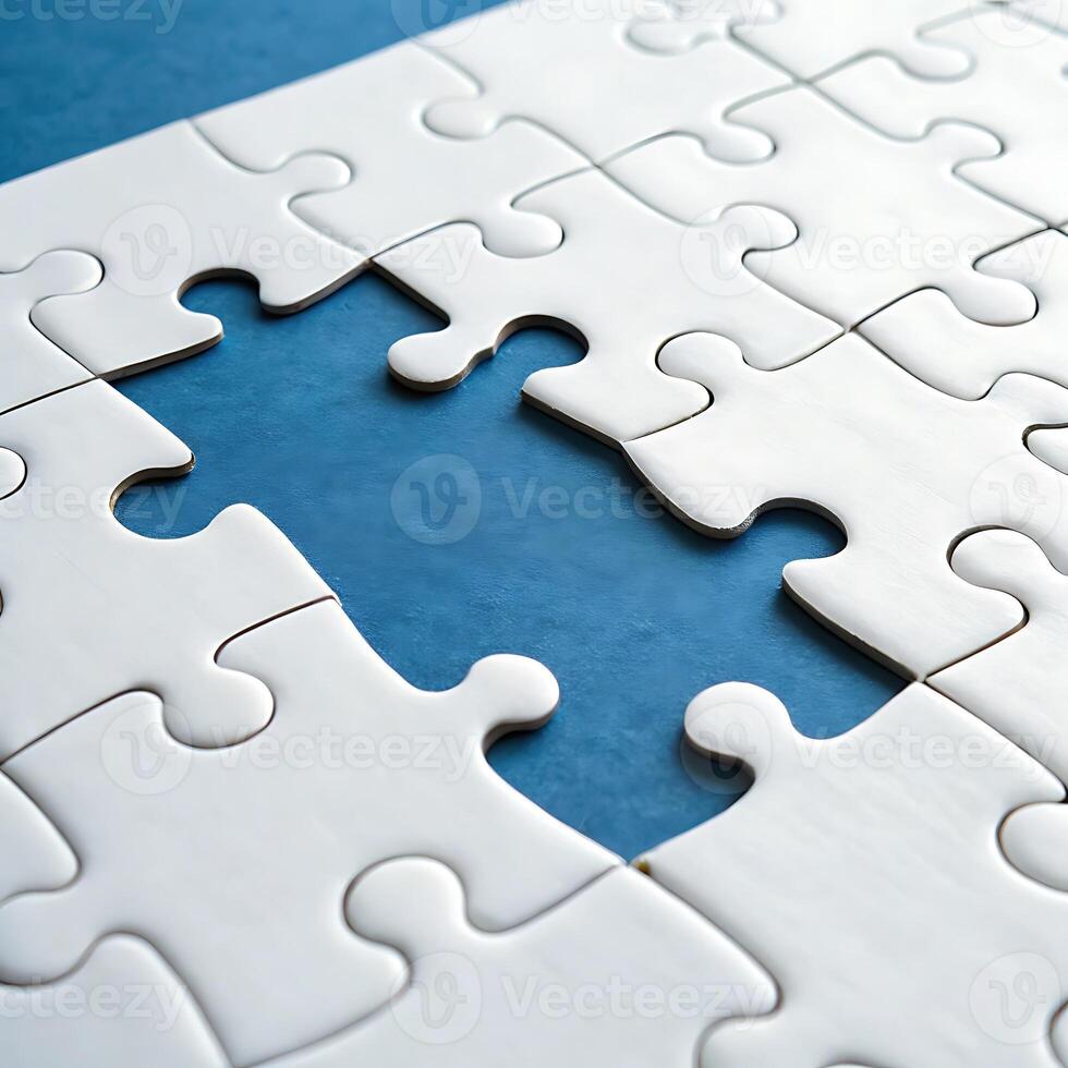 A Missing Piece in a White Jigsaw Puzzle Concept photo
