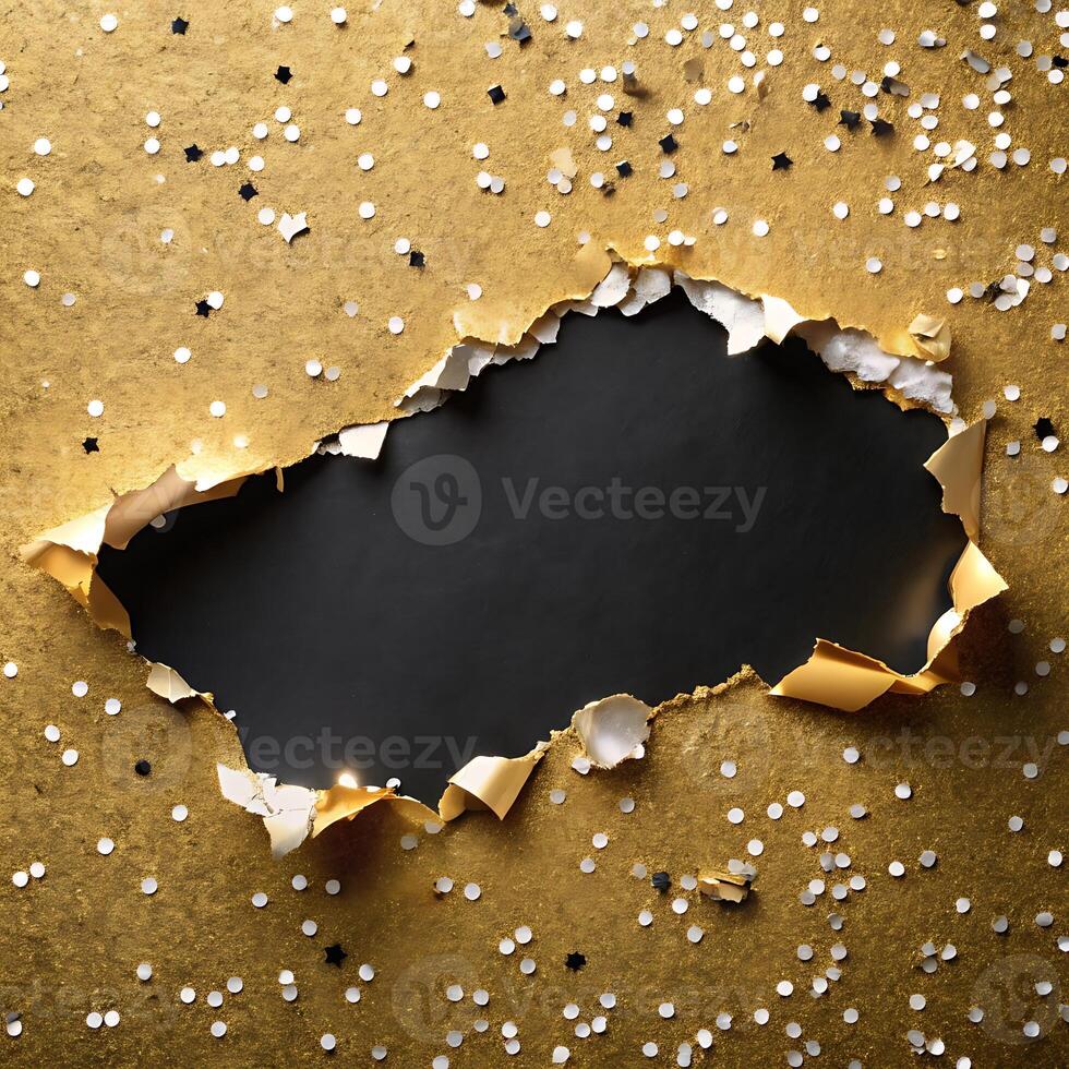 Gold Torn Paper with Confetti for Business Promotion and Marketing photo