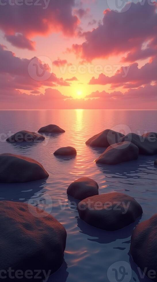 rocks in the ocean at sunset photo