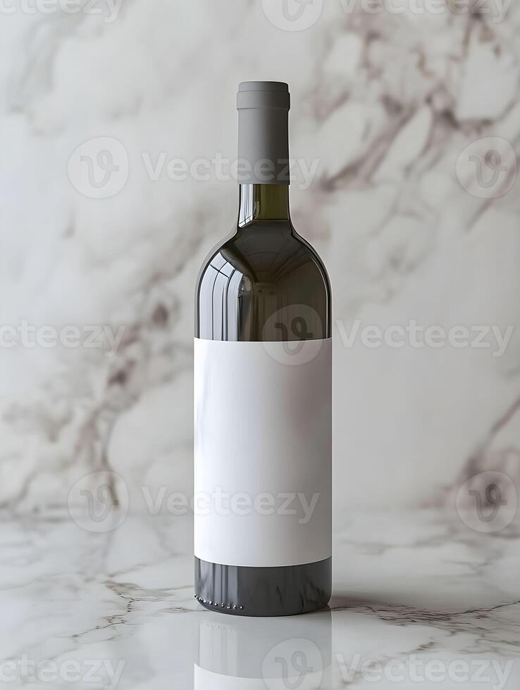 A white wine bottle with a blank label on it photo