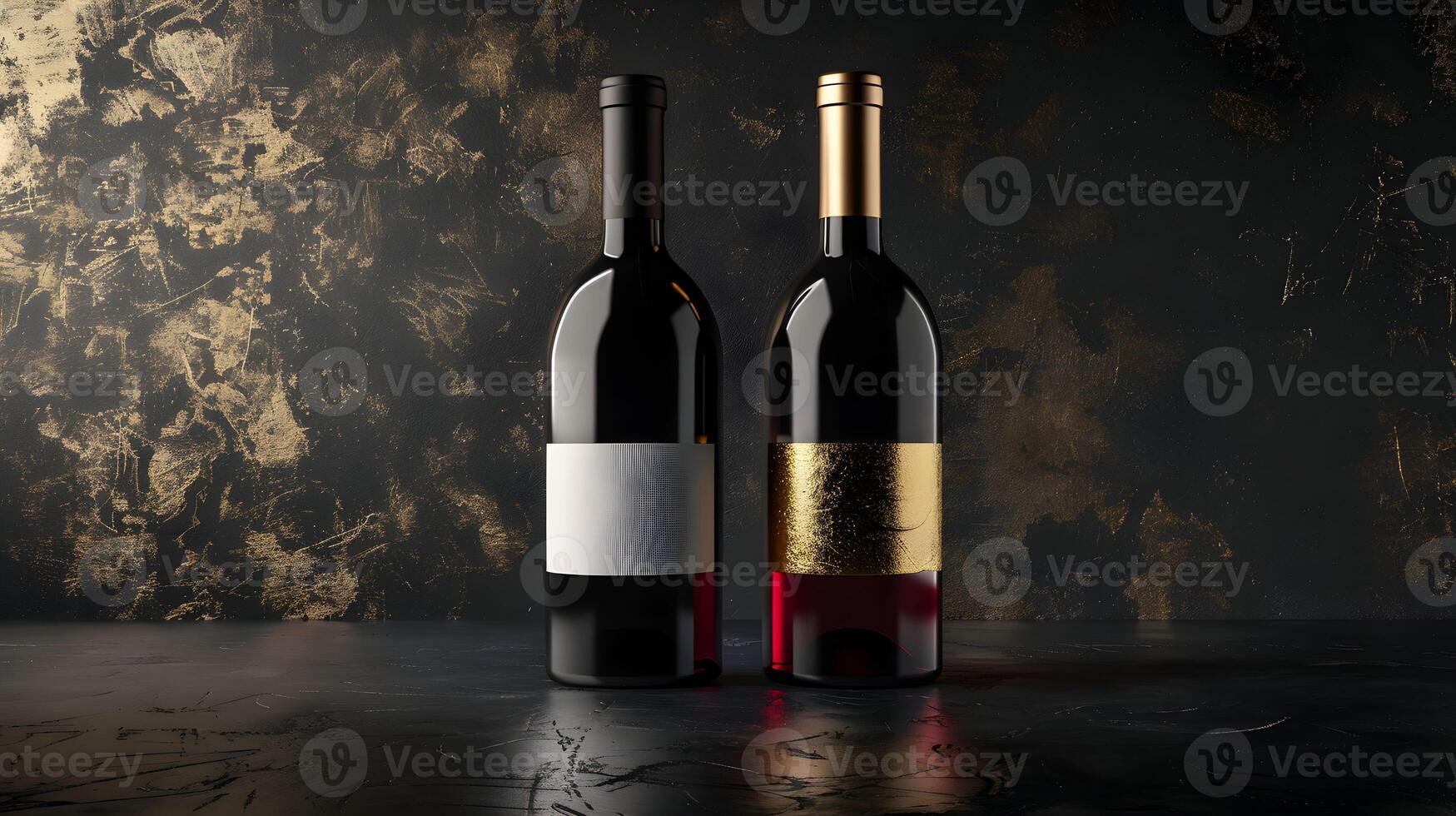 Two wine bottles on a dark background photo