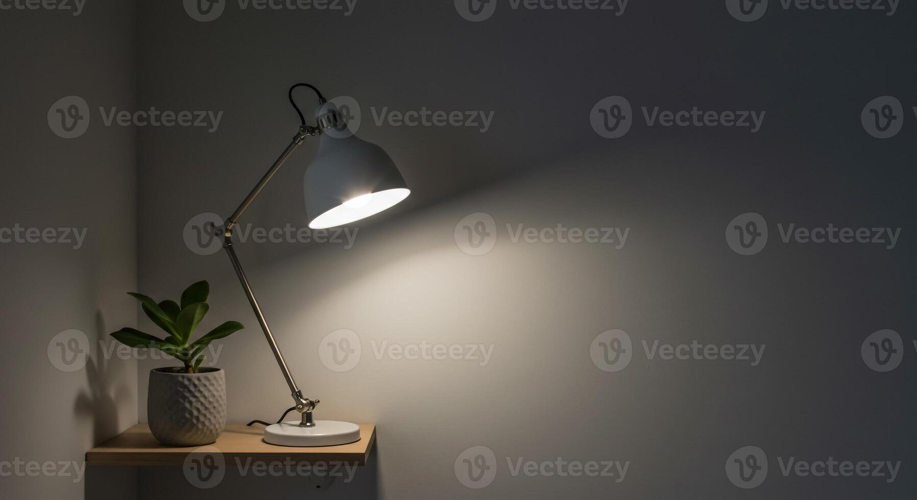 A lamp on a shelf in a room photo