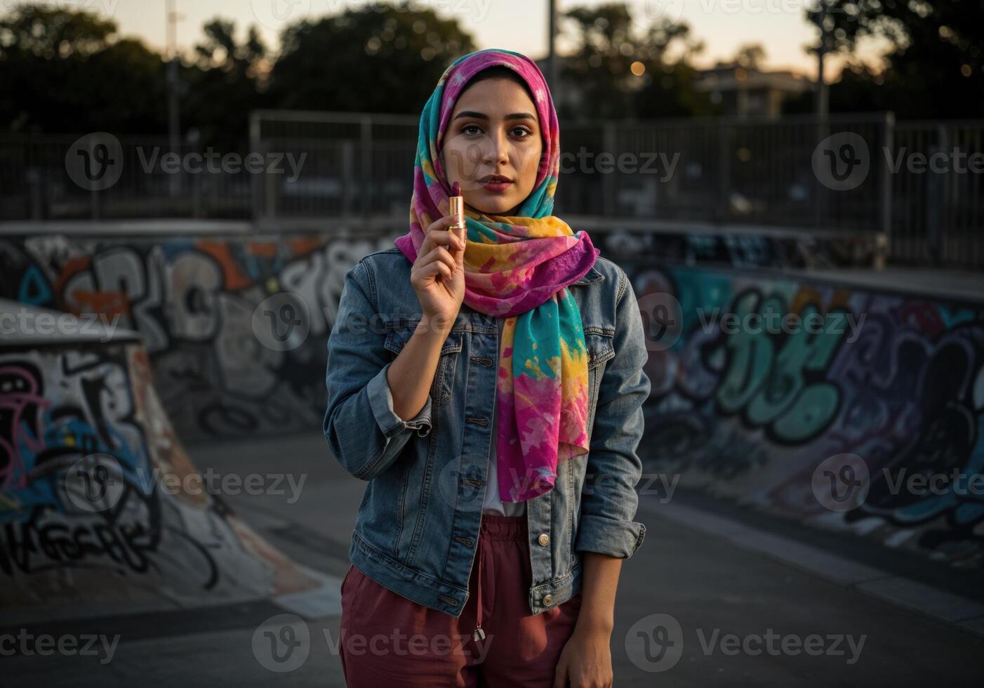 Beautiful young muslim woman with hijab in an urban context. Stylish Hijab Fashion photo