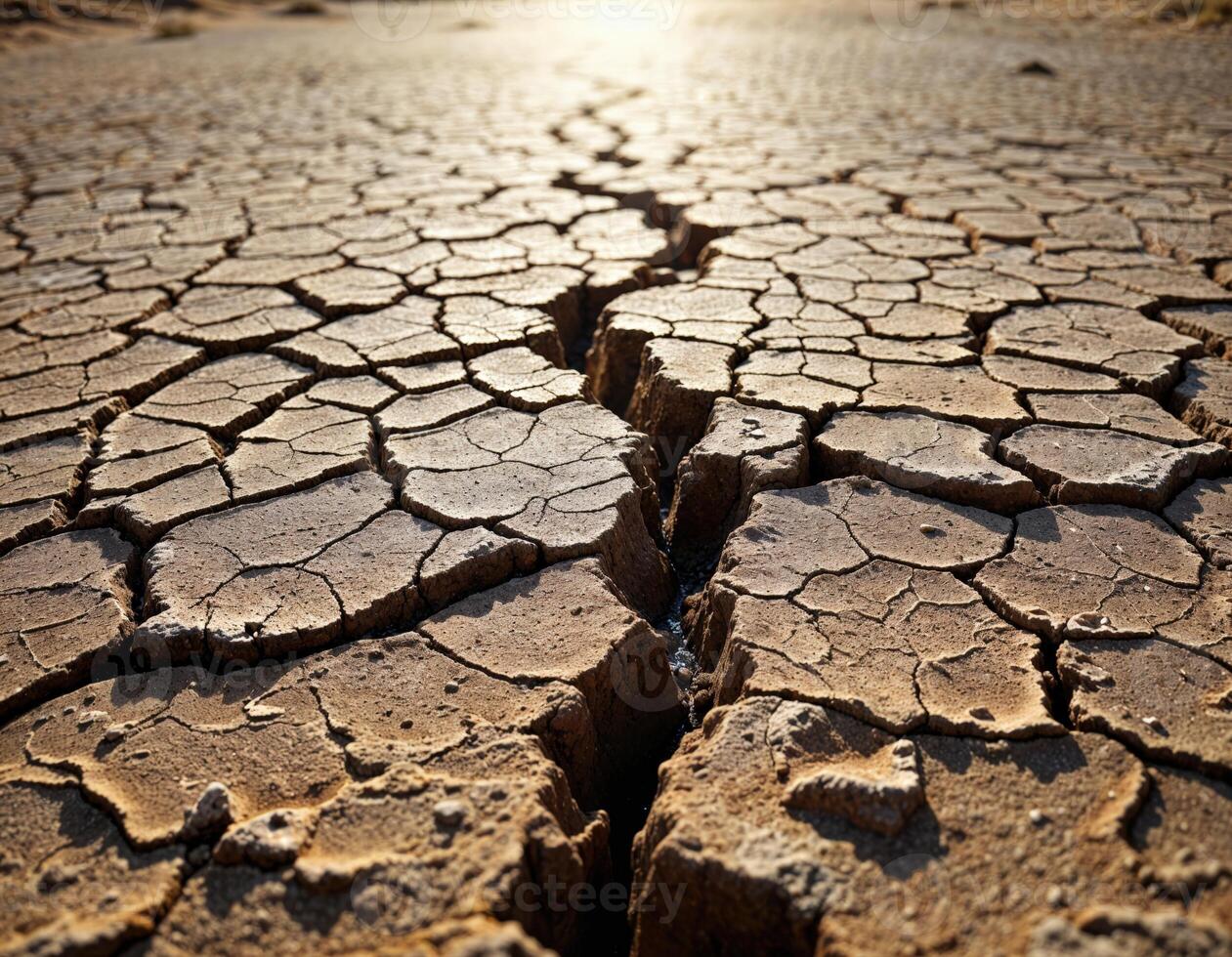 a cracked desert with a sun shining through it. Cracked Earth photo
