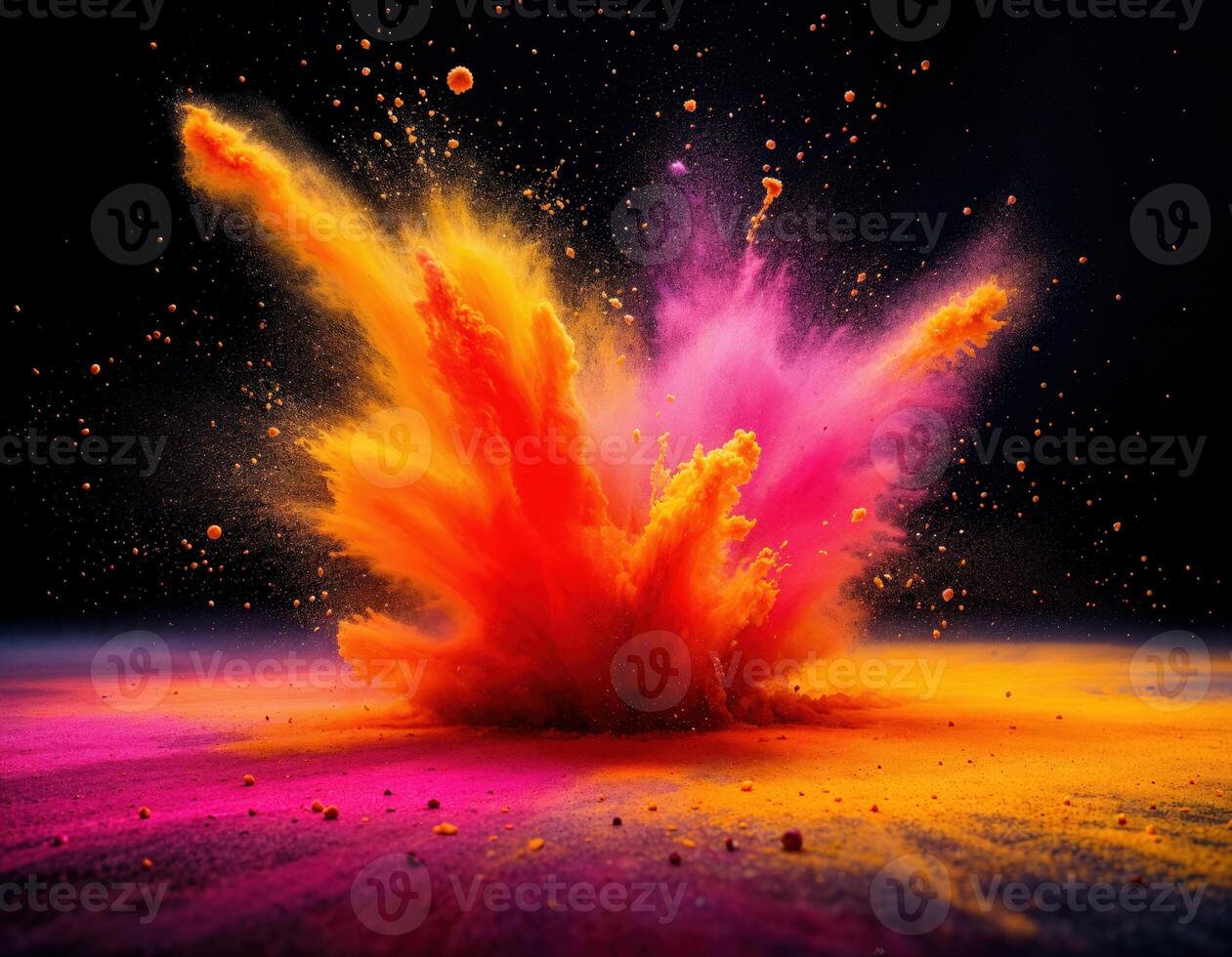 colorful explosion of colored powder on black background. Color Explosion photo