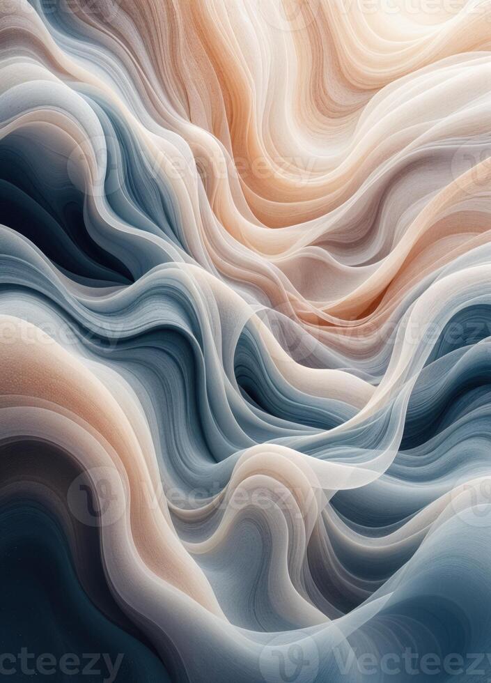 abstract background with smooth lines in blue and beige colors. Fluid Waves Abstract photo