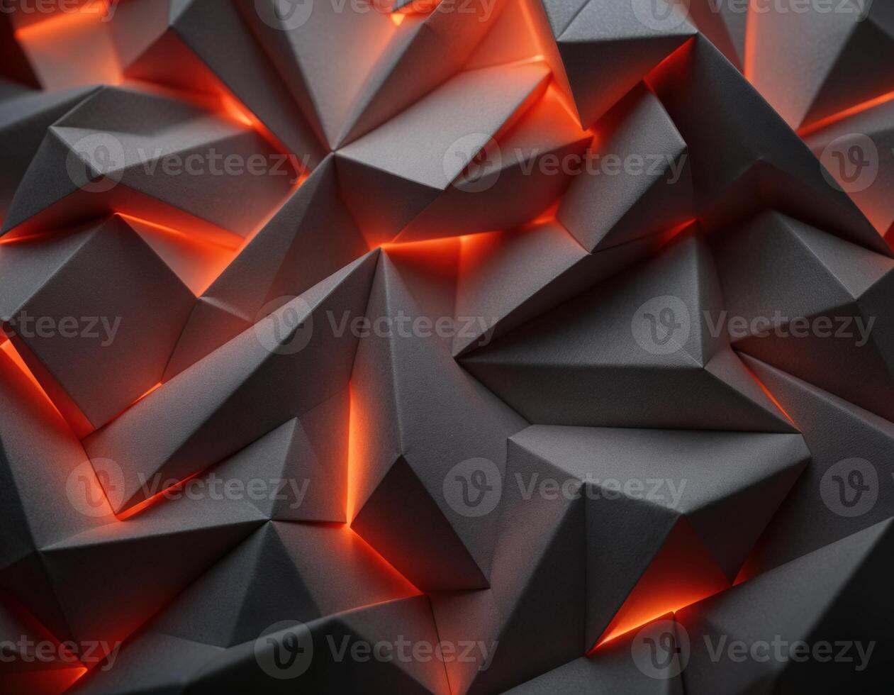 Abstract background of polygonal origami paper with red neon lights. Glowing Polygonal Abstract photo
