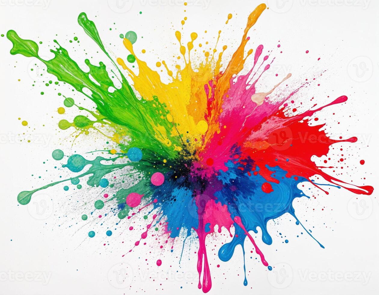 Colorful splashes of paint on a white background, abstract background. Color Explosion photo