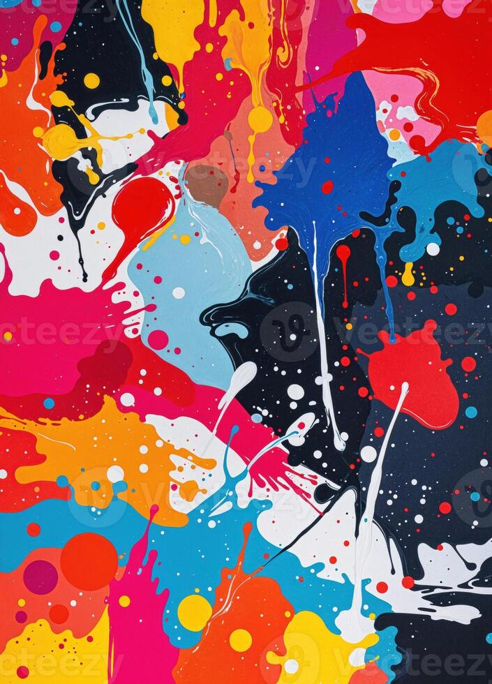 Abstract colorful background with paint splashes and blots. Illustration. Colorful Abstract Splashes photo