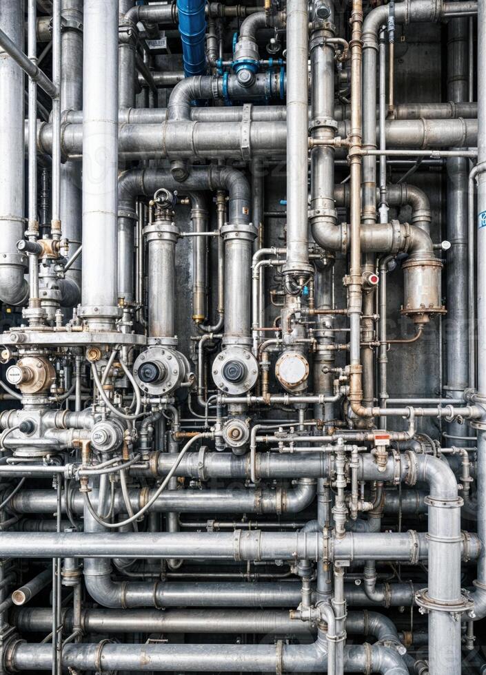 Pipes, tubes and valves of a large industrial power plant. Industrial Pipe Network photo