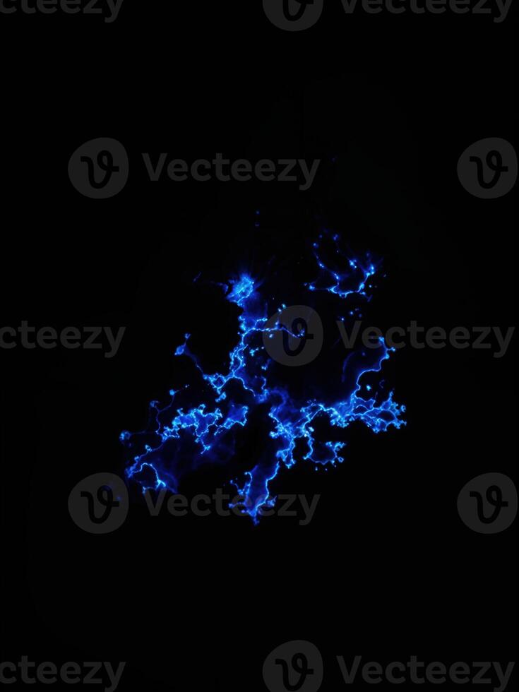 Blue lightning on a black background. 3d rendering, 3d illustration. Blue Bioluminescence photo