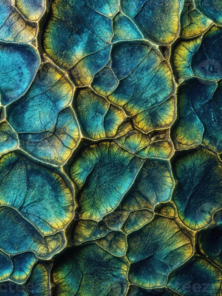 Close up of blue snake skin texture. Abstract background and texture for design. Abstract Blue and Gold Texture photo