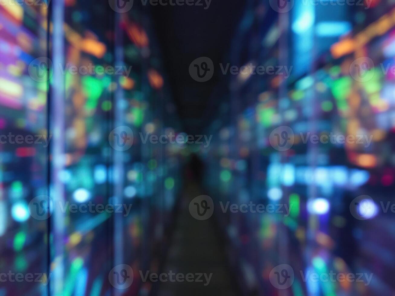 Abstract background of the night city lights, defocused bokeh. Data Center Network photo