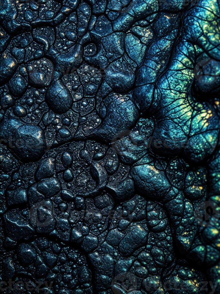 Macro close up of alien skins on leather texture for background. Iridescent Dark Texture photo