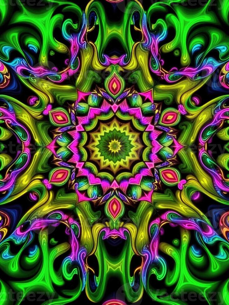 Colored abstract fractal pattern. Computer generated graphics. Bright design. Vibrant Psychedelic Mandala photo