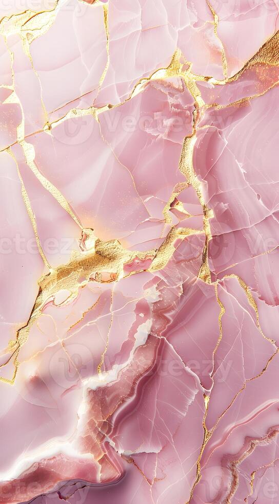 A close-up of pink marble with golden veins, showcasing elegant patterns and textures. photo
