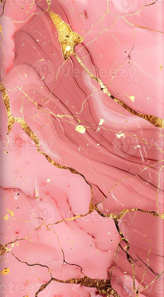 A close-up of pink marble with golden veins, showcasing elegant textures and patterns. photo