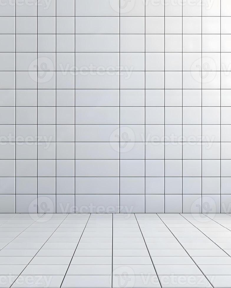 A clean, tiled wall and floor, creating a minimalist and spacious environment. photo