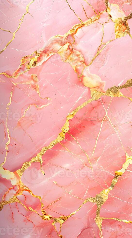 A close-up of pink marble with golden veins, showcasing elegant natural patterns. photo