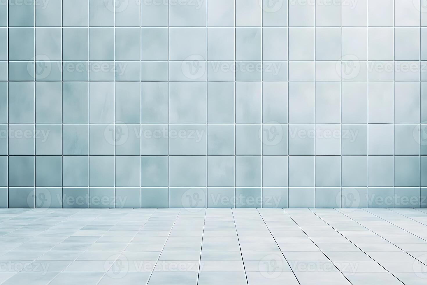 A clean, light blue tiled wall and floor creating a serene and minimalist space. photo