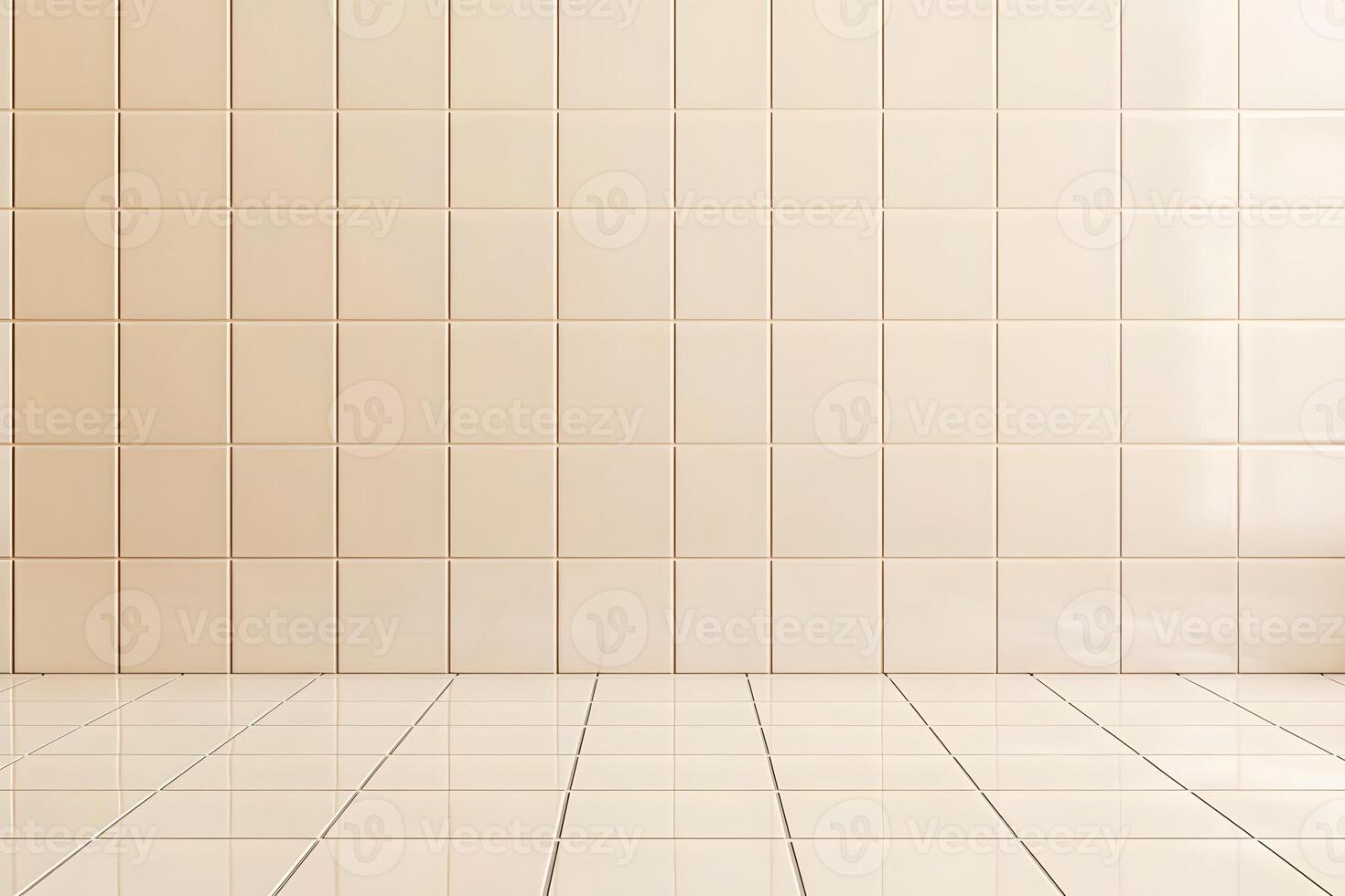 A clean, tiled wall and floor in a neutral color, suitable for various settings. photo