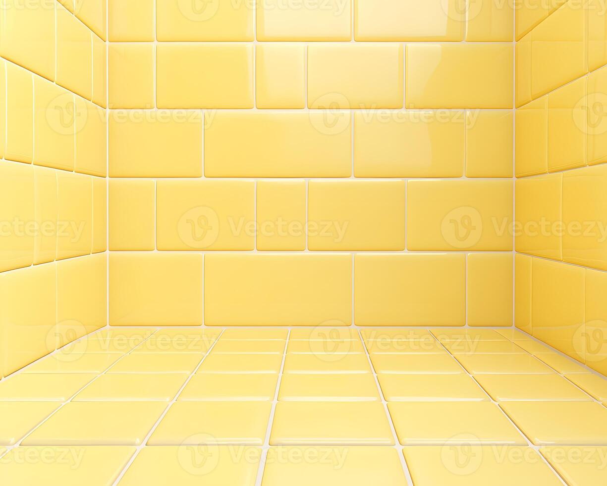 A bright yellow tiled room with glossy walls and floor, creating a cheerful atmosphere. photo