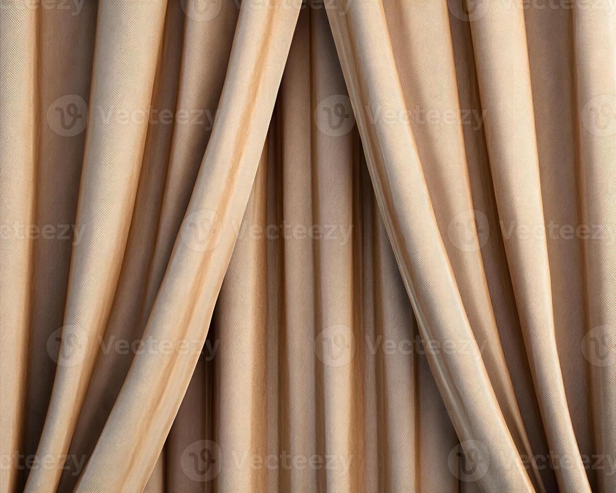 A set of elegant, flowing curtains in a soft beige hue, creating a luxurious ambiance. photo