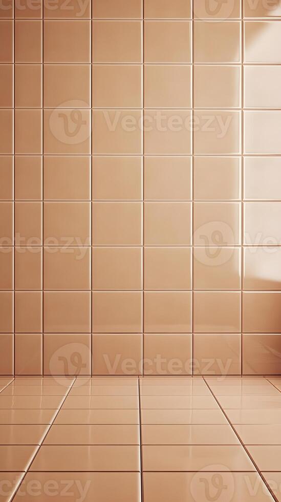 A simple tiled bathroom wall and floor in warm tones, creating a clean and inviting space. photo