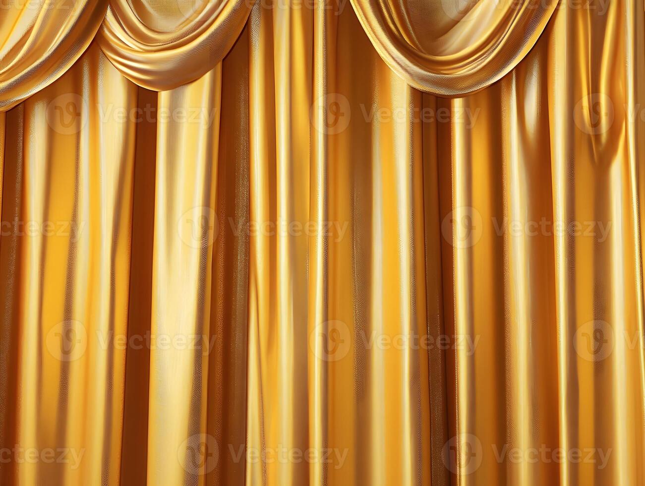 A set of luxurious golden curtains, draped elegantly for a theatrical or decorative purpose. photo