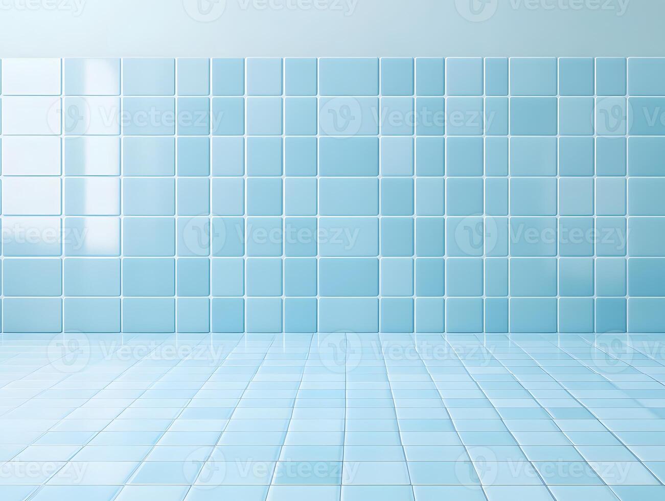 A serene, light blue tiled interior space with a smooth floor and wall. photo