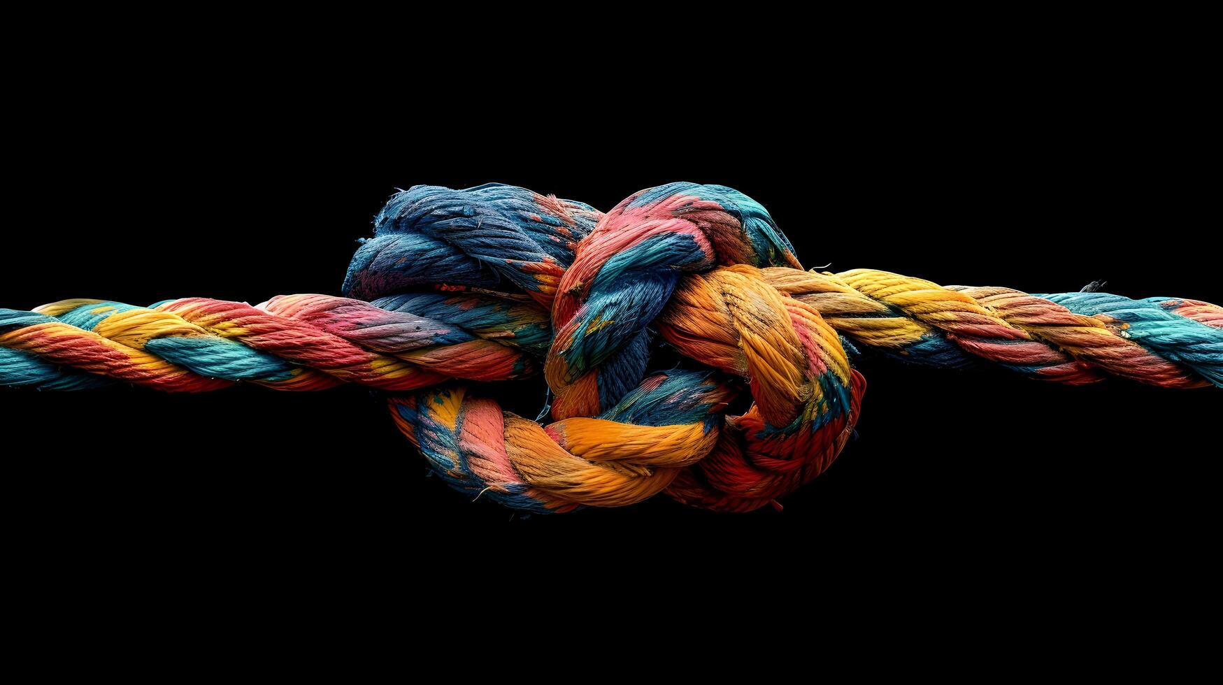 Multicolored Rope Knot against Black Background photo