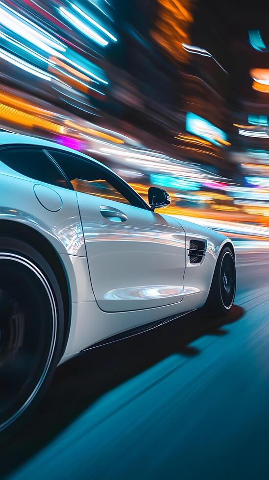 White Sports Car Motion at Night photo