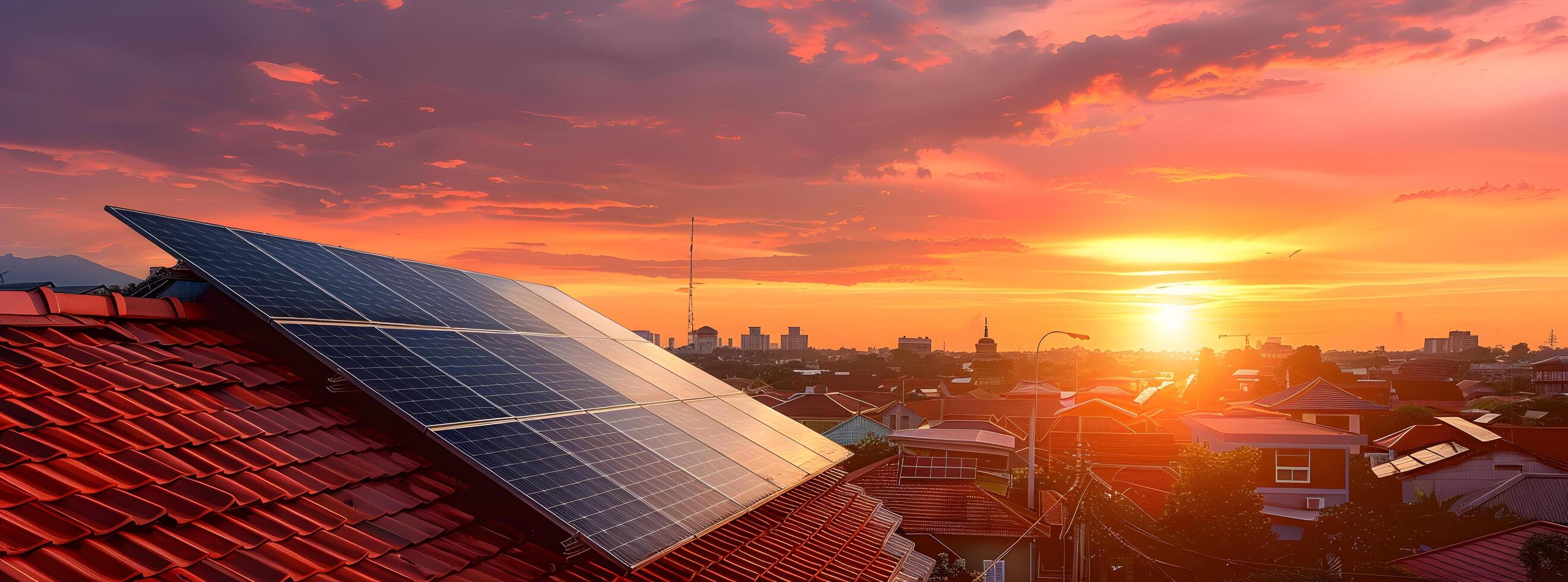 Residential Solar Panel Installation at Sunset photo